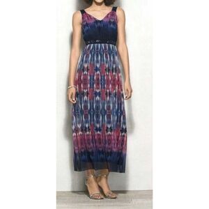 Luxe by Carmen Marc Valvo Dress 1X Women's Printed Beaded Sleeveless Vneck Maxi
